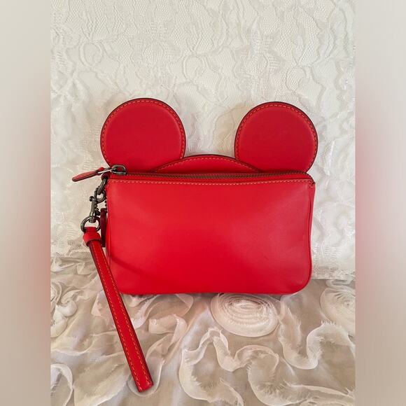 Disney X Coach Mickey Mouse Ears Wristlet Leather Clutch Purse Yellow Bag - Picture 1 of 11
